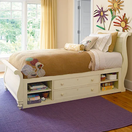 Full Sleigh Bed with Bun Feet and Under-bed Storage Unit